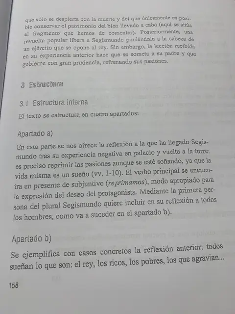 Estructura interna del fragmento: apartados a) y b) del monólogo