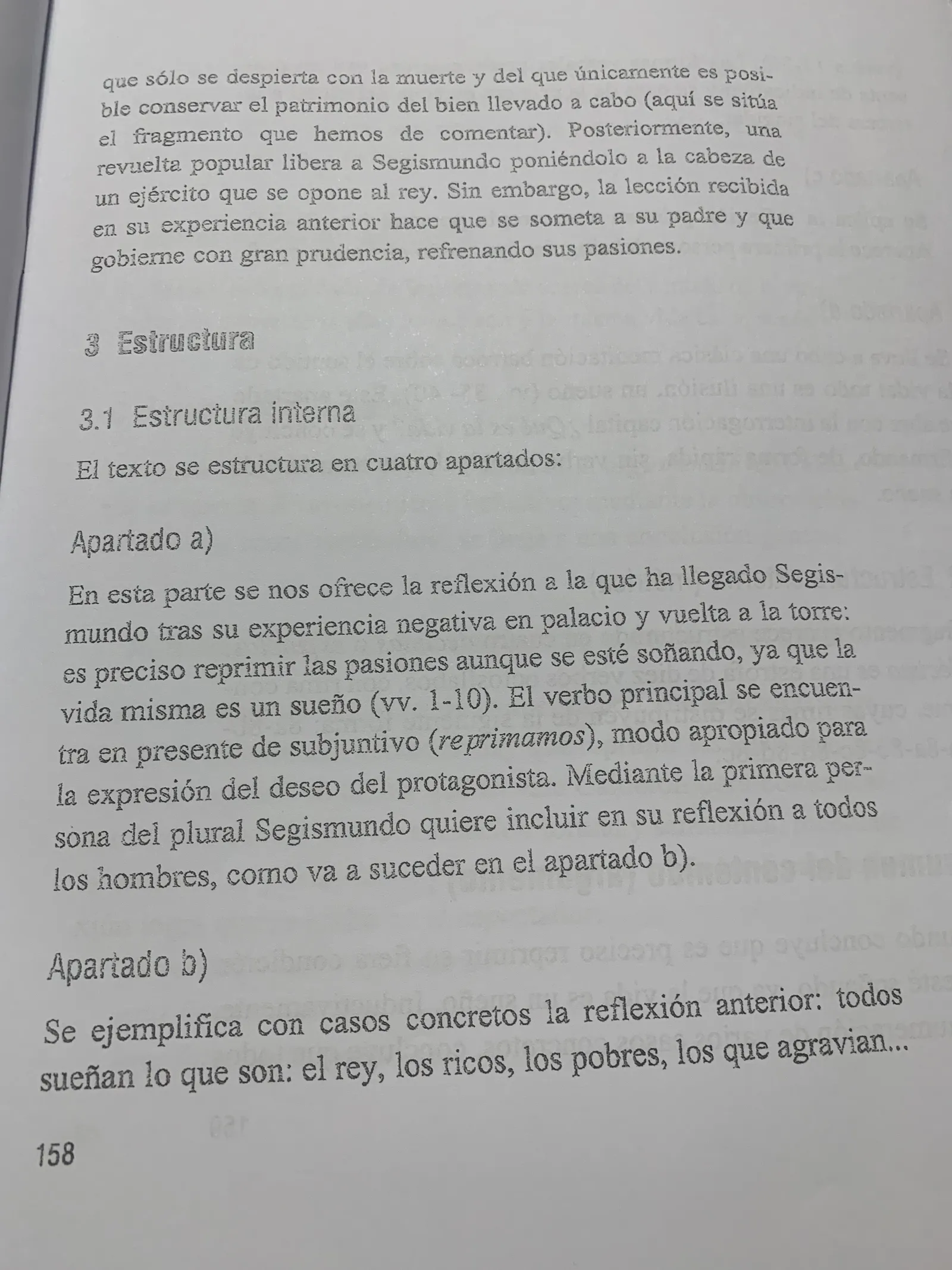 Estructura interna del fragmento: apartados a) y b) del monólogo