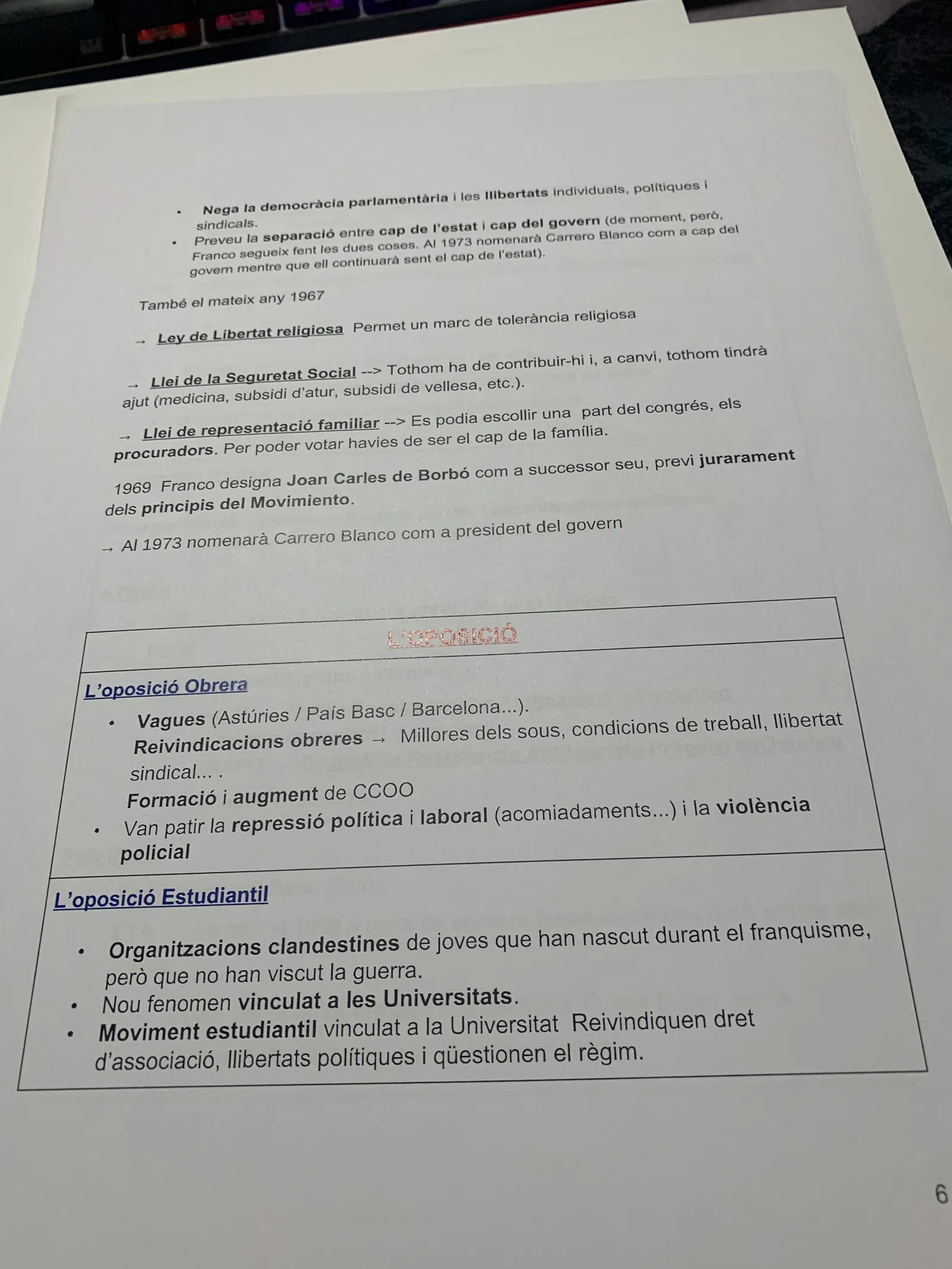 Les lleis del tardofranquisme, la designació de Joan Carles i l'oposició obrera i estudiantil