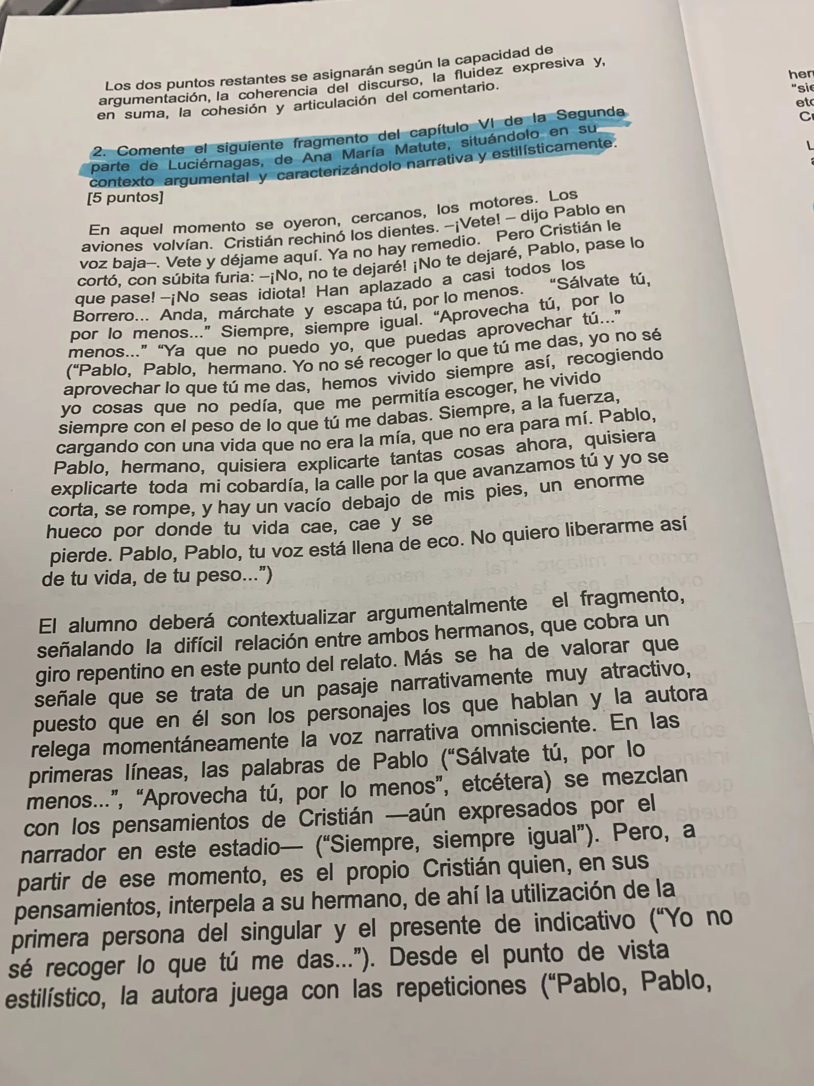 Pregunta 2: fragmento del capítulo VI y la relación entre Pablo y Cristián