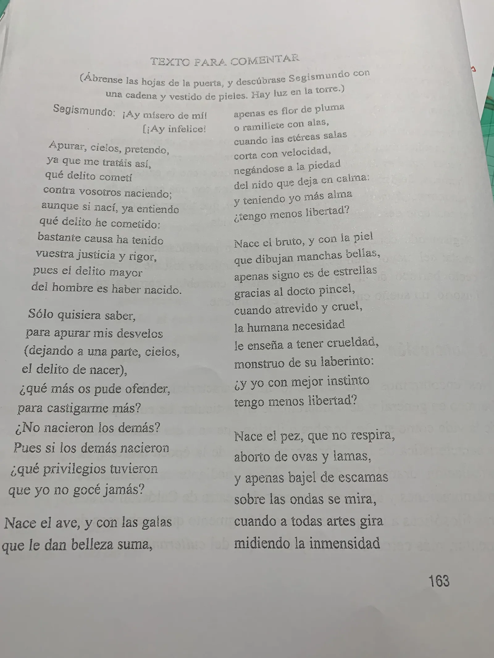 Texto para comentar: monólogo «Apurar, cielos, pretendo» de Segismundo