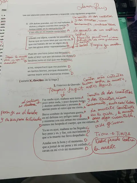Comparación del soneto X de Garcilaso con «Fue sueño ayer» de Quevedo, con las respuestas