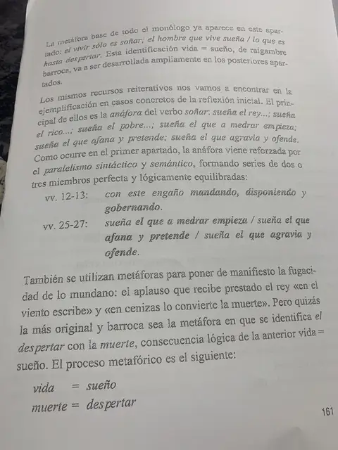 La metáfora vida = sueño, anáforas y paralelismos del monólogo