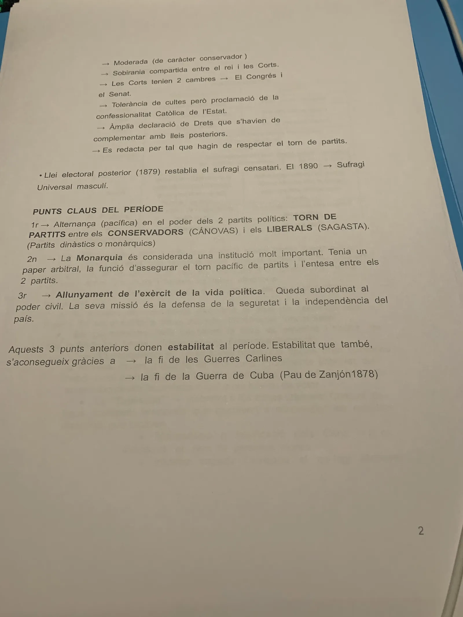 Característiques de la Constitució de 1876 i els tres punts clau del període