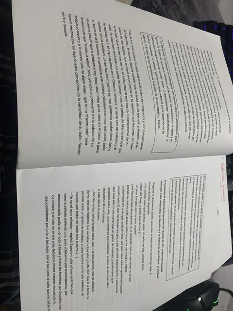 Más preguntas del dossier del Quijote, fotografiadas de lado