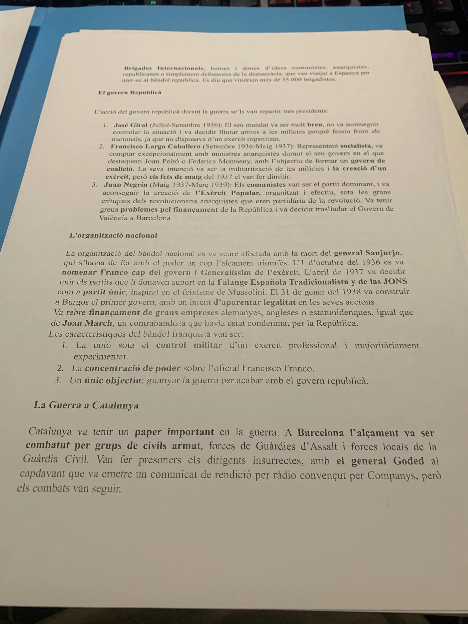 Els governs republicans, l'organització del bàndol nacional i la guerra a Catalunya