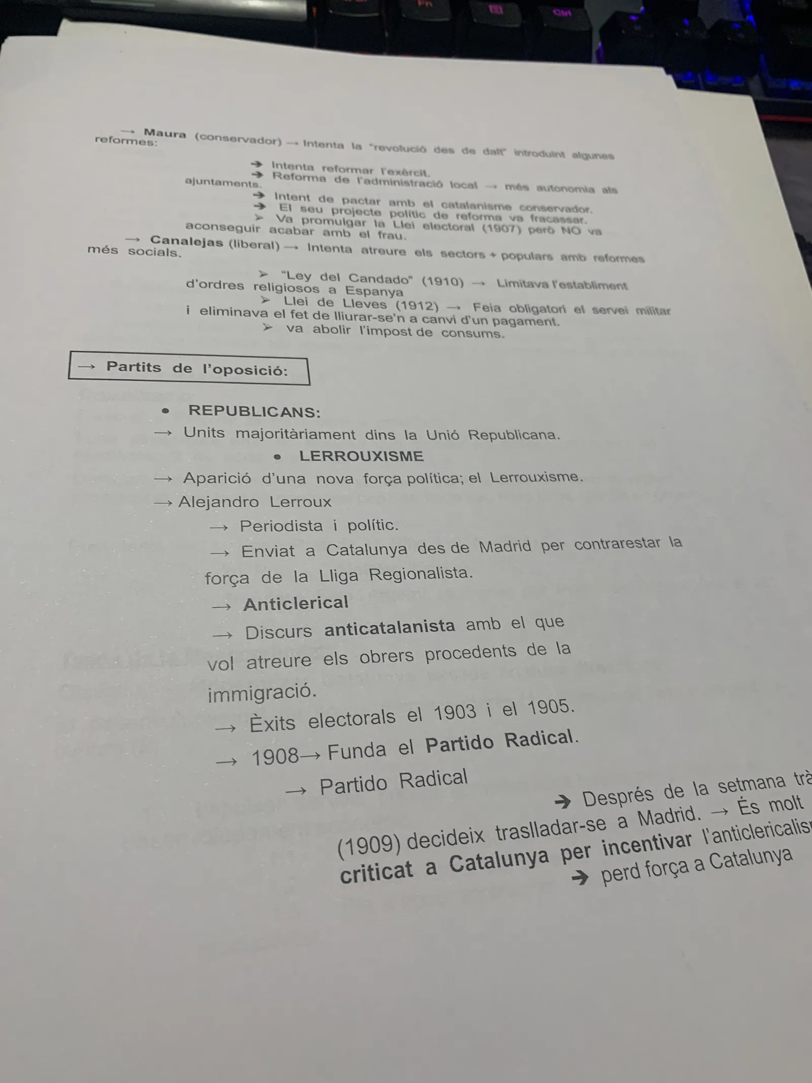 Les reformes de Maura i Canalejas i el lerrouxisme amb el Partido Radical