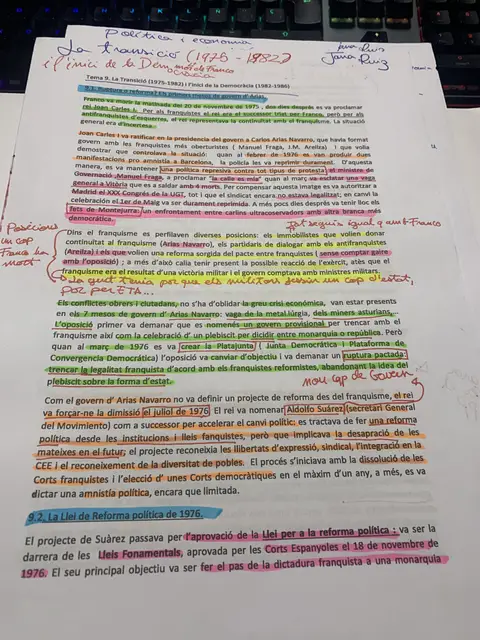La Transició: Arias Navarro, el nomenament d'Adolfo Suárez i la Llei de Reforma Política de 1976