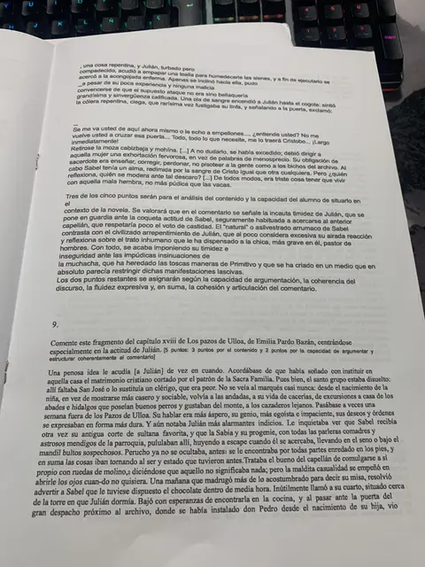 Pregunta 9: comentario de un fragmento del capítulo XVIII de Los pazos de Ulloa