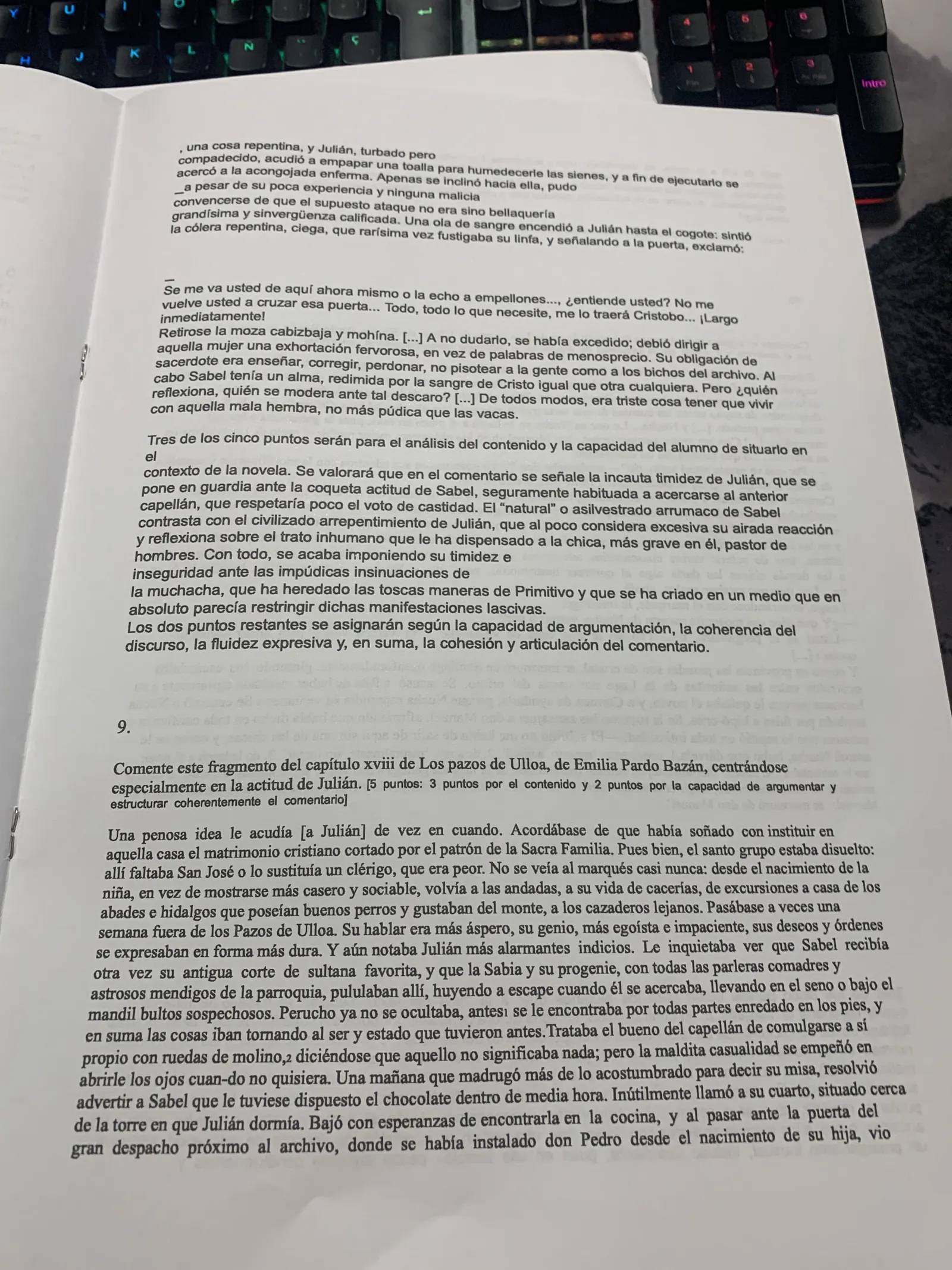 Pregunta 9: comentario de un fragmento del capítulo XVIII de Los pazos de Ulloa