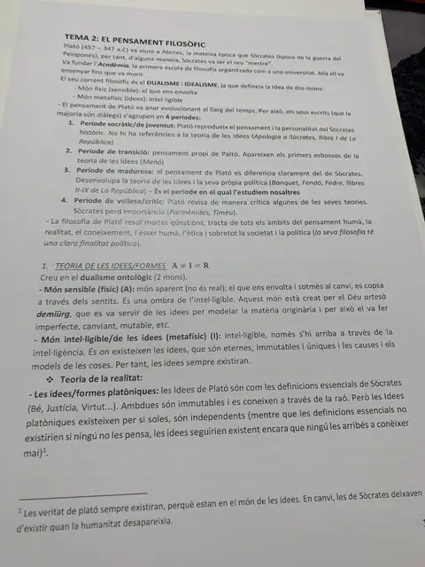 Tema 2: el pensament filosòfic de Plató, els quatre períodes de la seva obra i la teoria de les idees