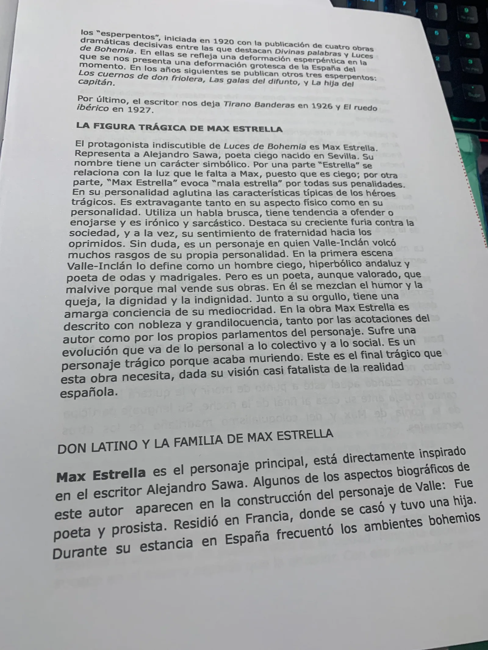 La figura trágica de Max Estrella y Don Latino y la familia de Max