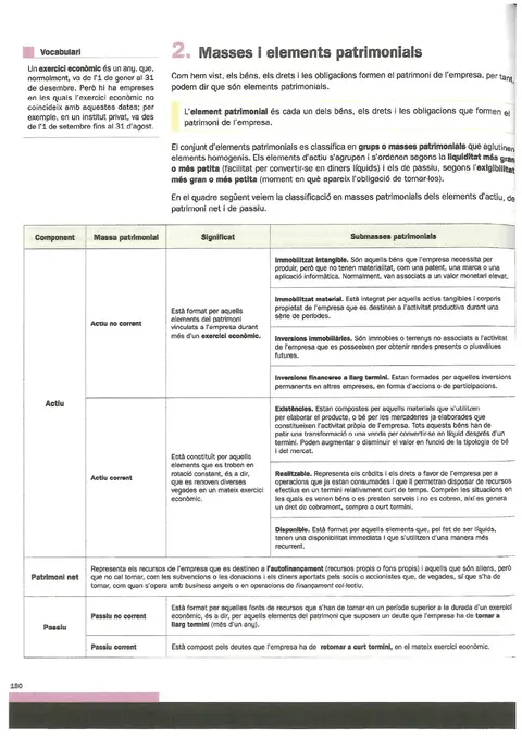 L'element patrimonial i la classificació en masses patrimonials (actiu, patrimoni net i passiu)