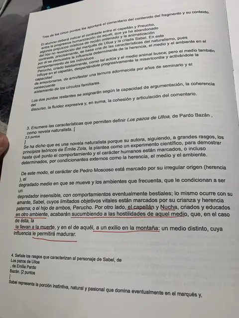 Preguntas 3 y 4: la novela naturalista y los rasgos del personaje de Sabel, con la respuesta modelo