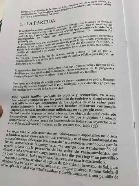 Primera parte: La partida. El espacio familiar y la pérdida del estatus