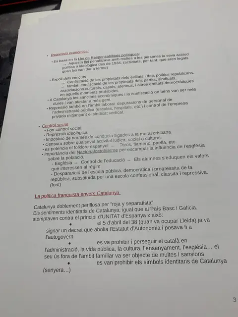 La repressió econòmica, el control social, el nacionalcatolicisme i la política envers Catalunya