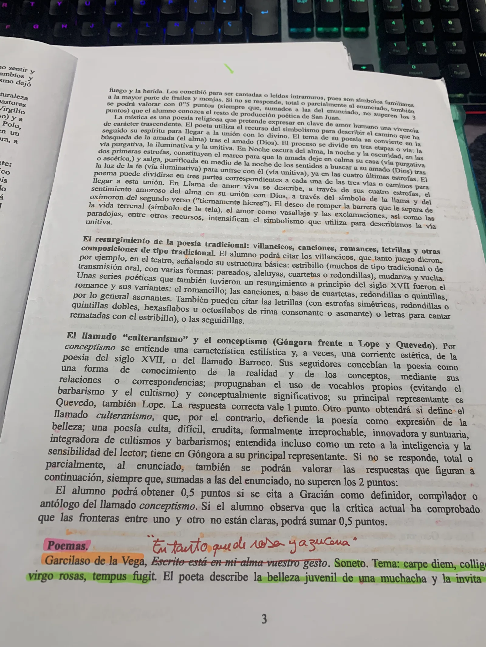 Poesía tradicional, culteranismo y conceptismo (Góngora frente a Lope y Quevedo), y el poema de Garcilaso