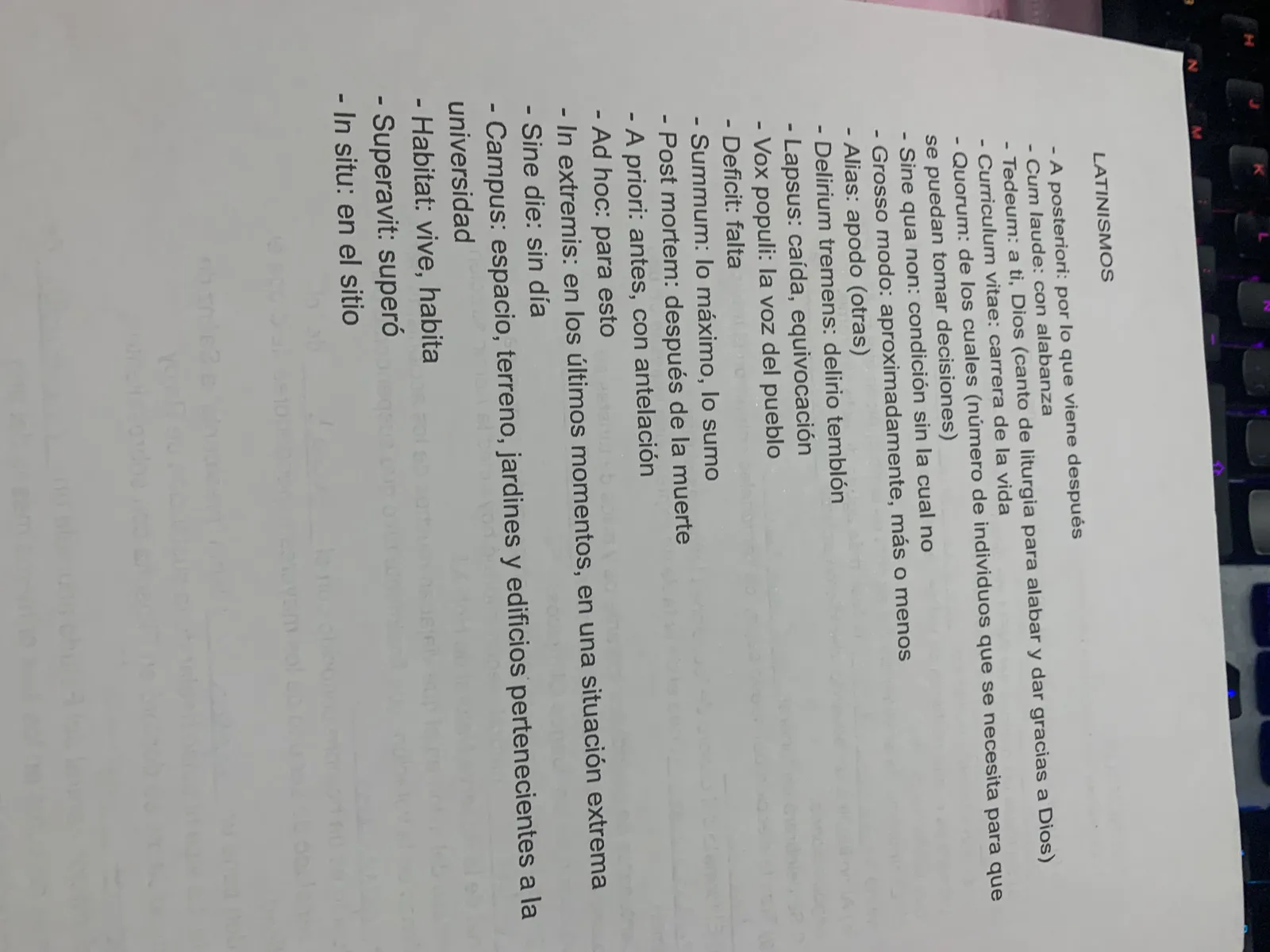 Segunda lista de latinismos con su significado: a posteriori, ad hoc, curriculum vitae, in situ, sine die…