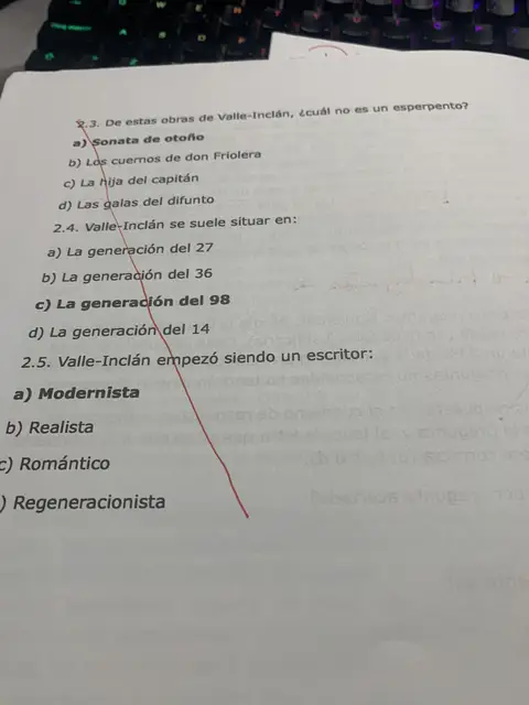 Test sobre Valle-Inclán: qué obra no es un esperpento, generación y etapa inicial