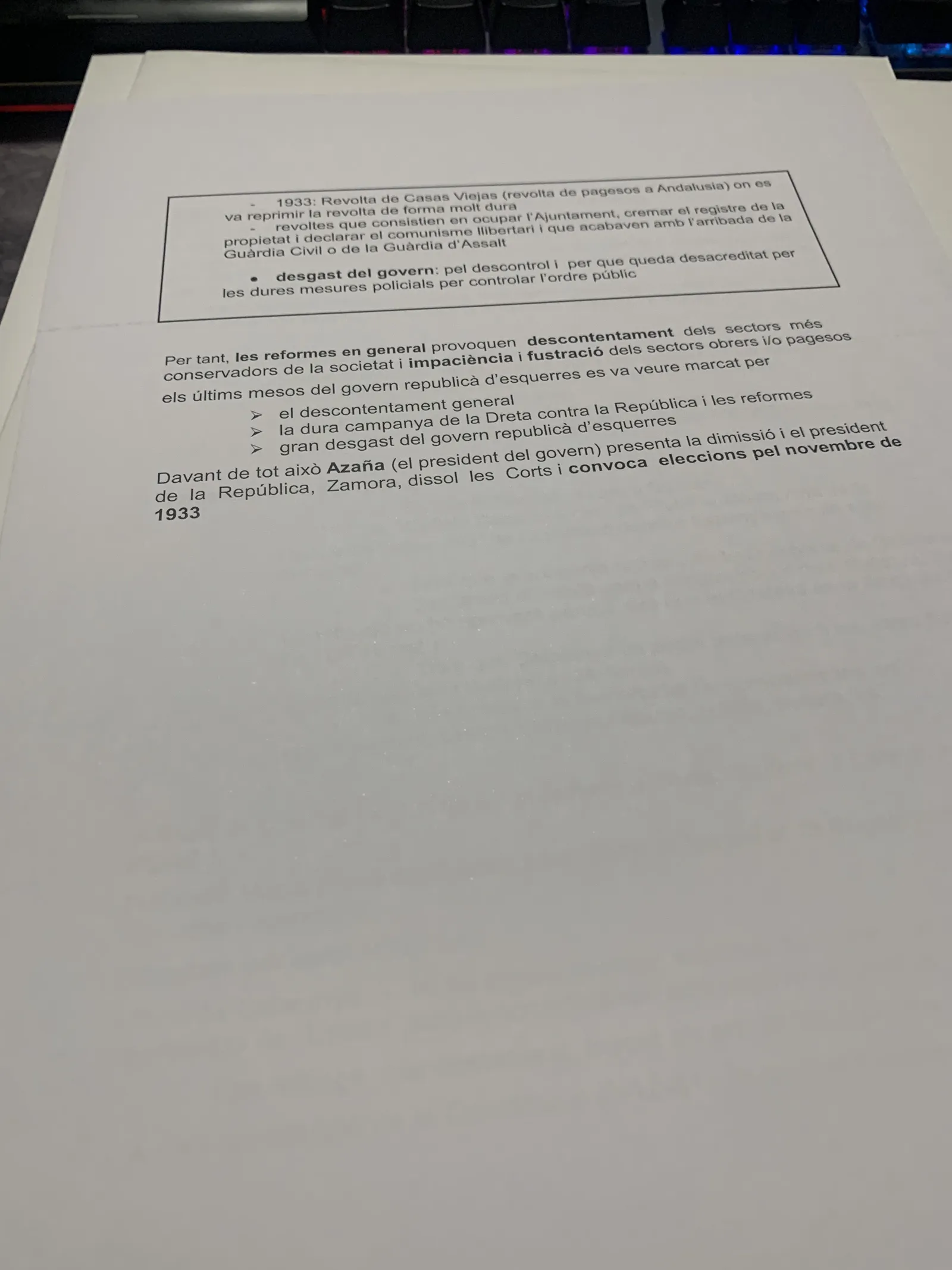 La revolta de Casas Viejas de 1933, el descontentament i la convocatòria d'eleccions