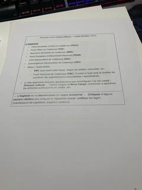 Els partits de l'oposició a Catalunya (PSUC, FOC, MSC, PSAN, UDC, CDC) i el paper de l'església