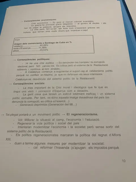 Conseqüències econòmiques, polítiques i socials de la pèrdua de les colònies i el regeneracionisme