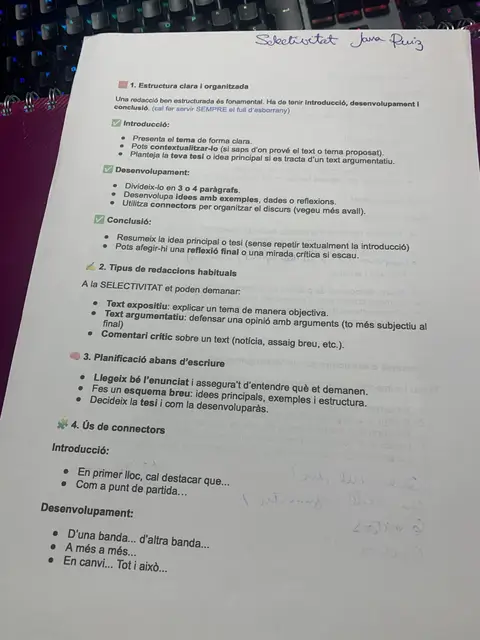 Estructura de la redacció: introducció, desenvolupament, conclusió, tipus de text i connectors