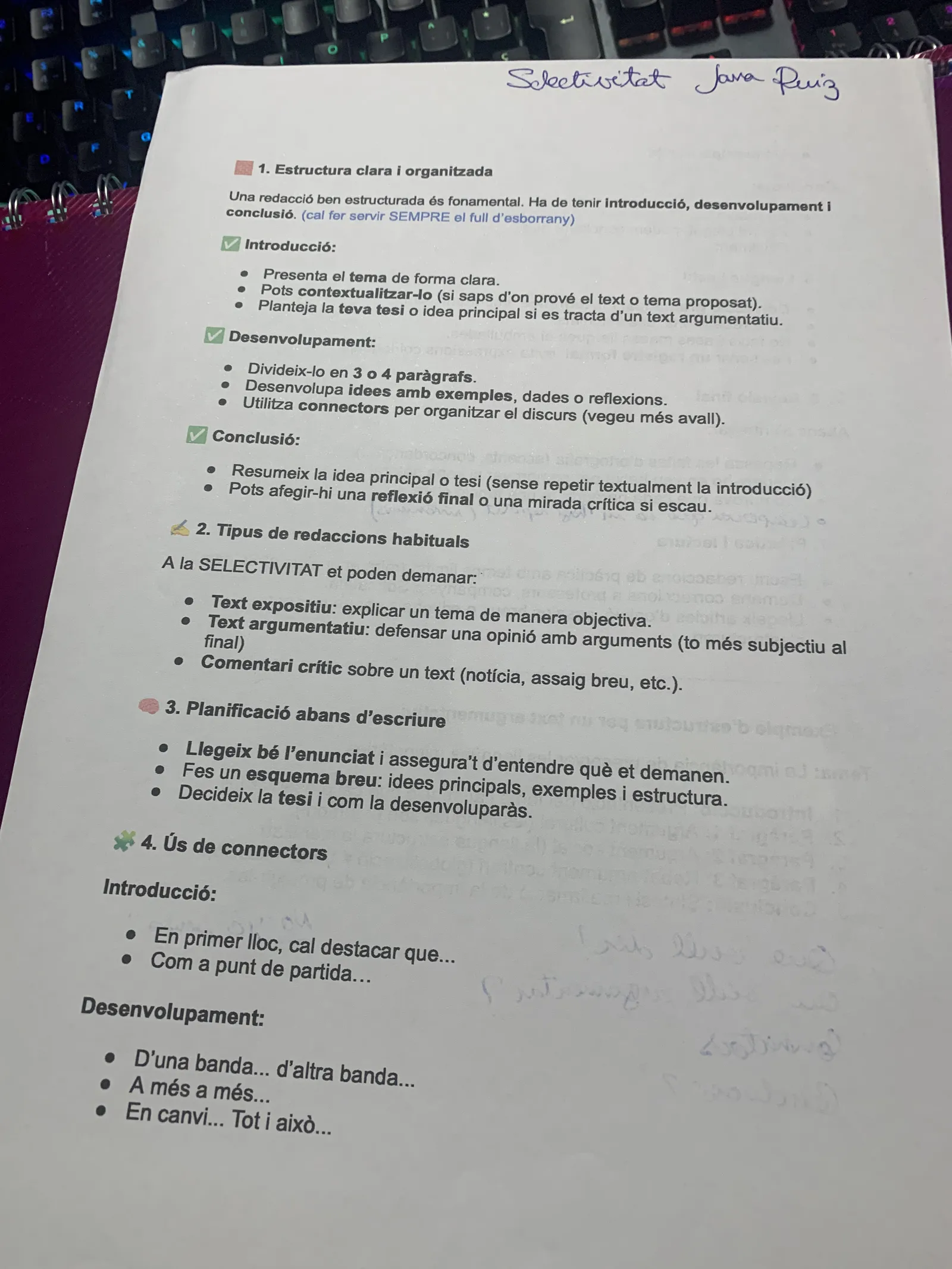 Estructura de la redacció: introducció, desenvolupament, conclusió, tipus de text i connectors