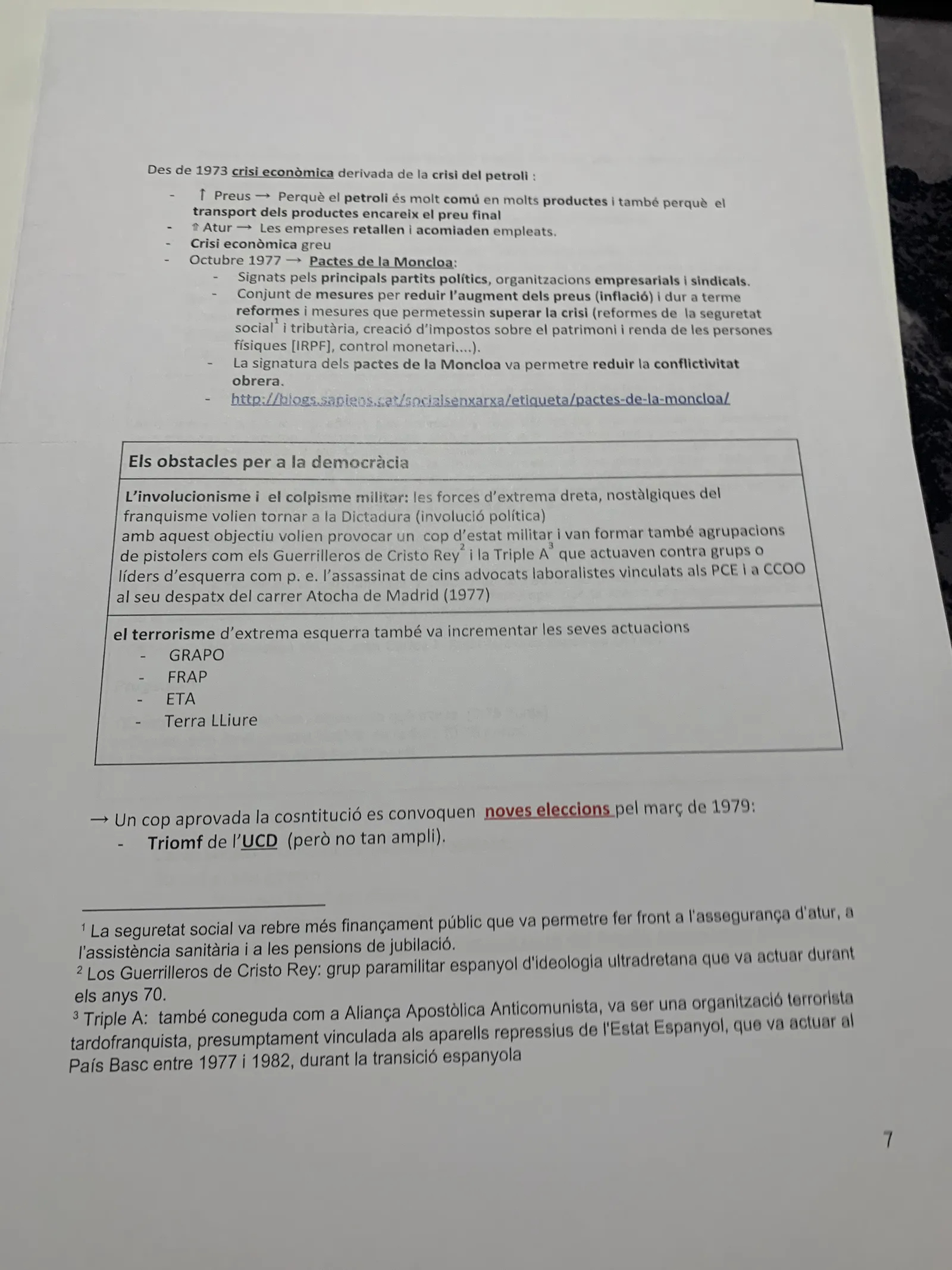 La crisi del petroli, els Pactes de la Moncloa i els obstacles per a la democràcia: involucionisme i terrorisme