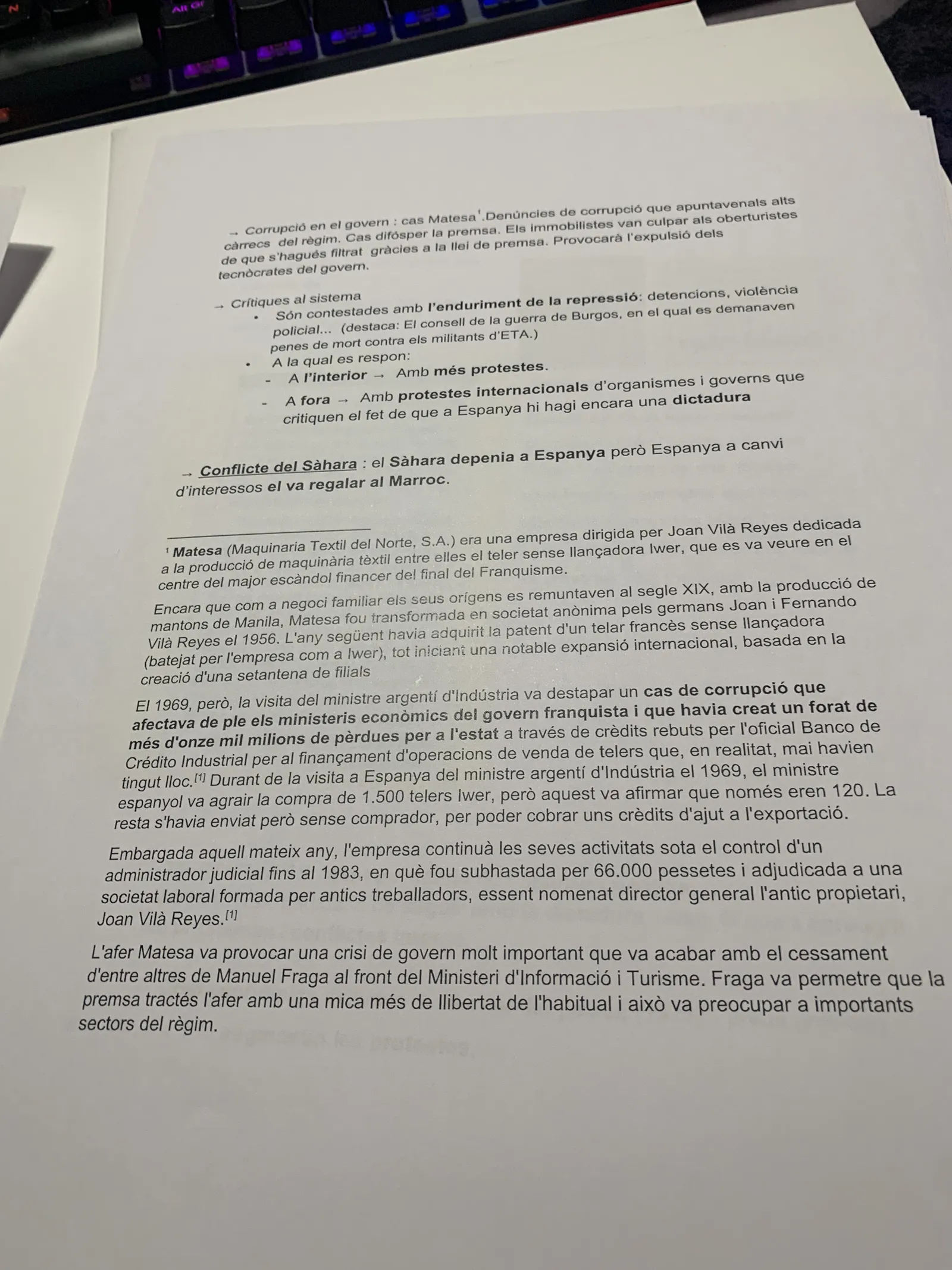 El cas Matesa, l'enduriment de la repressió i el conflicte del Sàhara