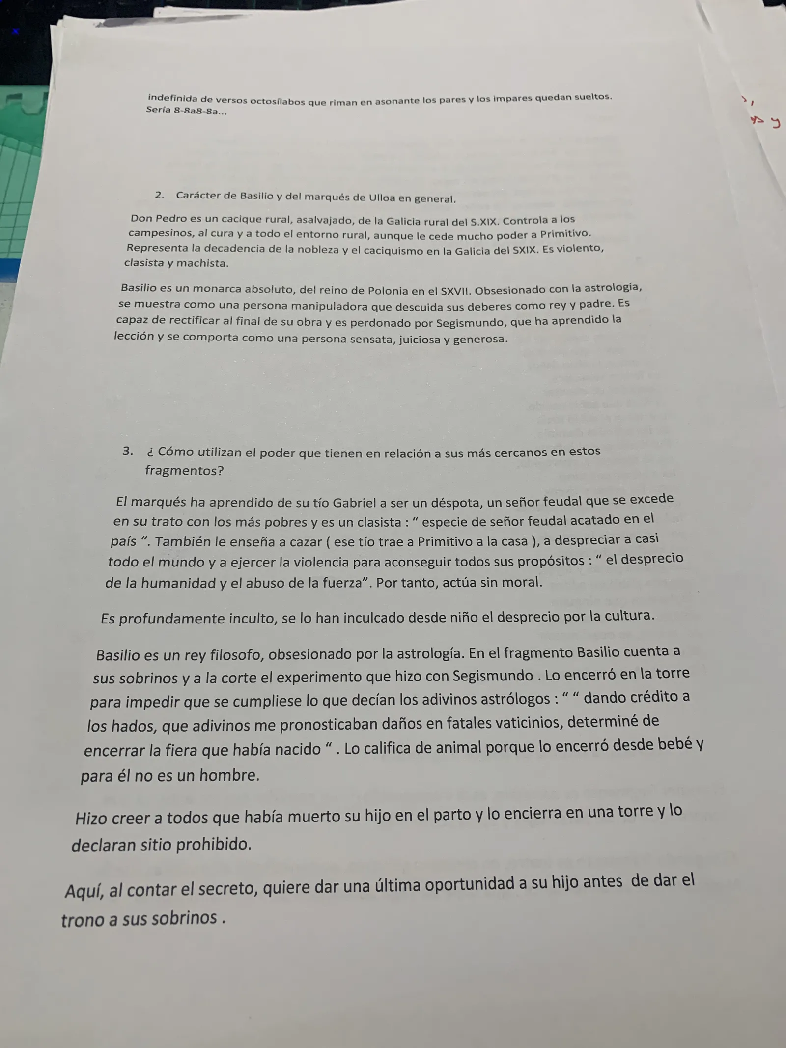 Preguntas sobre el carácter de Basilio y el marqués de Ulloa y el uso del poder