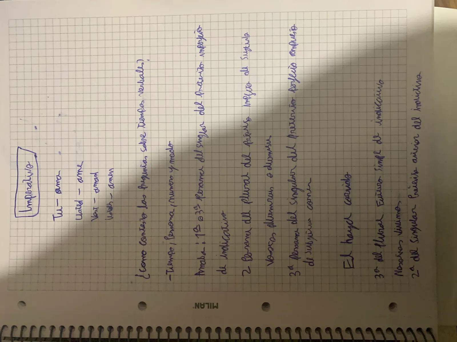 Imperativo del verbo amar y método para analizar tiempos verbales