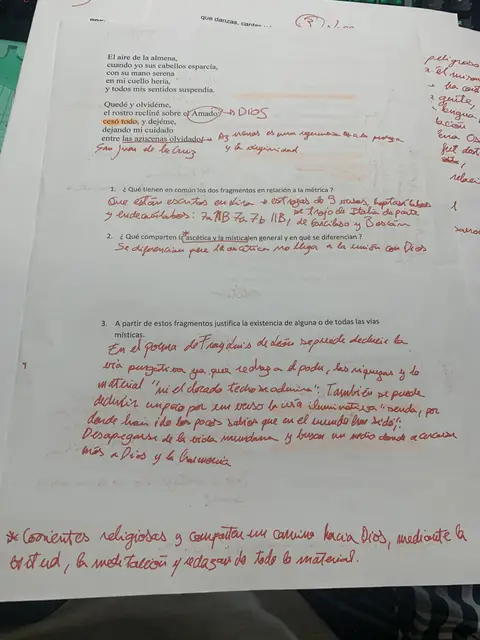 Comparación de fragmentos de San Juan de la Cruz: métrica, ascética y mística, resuelto a mano