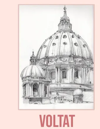 Dibuix a llapis d'un edifici religiós coronat per una gran cúpula