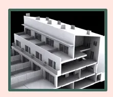 Model tridimensional en secció d'un edifici de diverses plantes