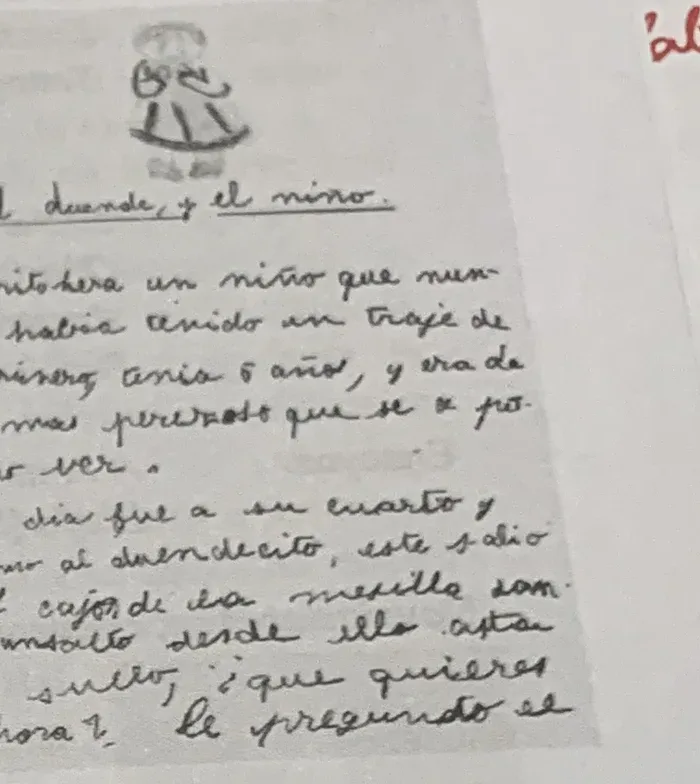 Cuento manuscrito «El duende y el niño»