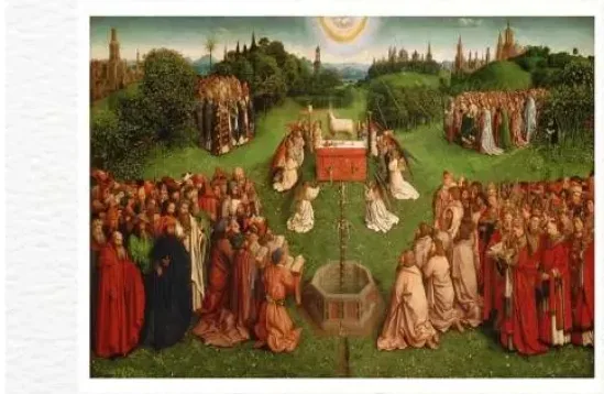 Escena religiosa a l'aire lliure amb multitud de figures